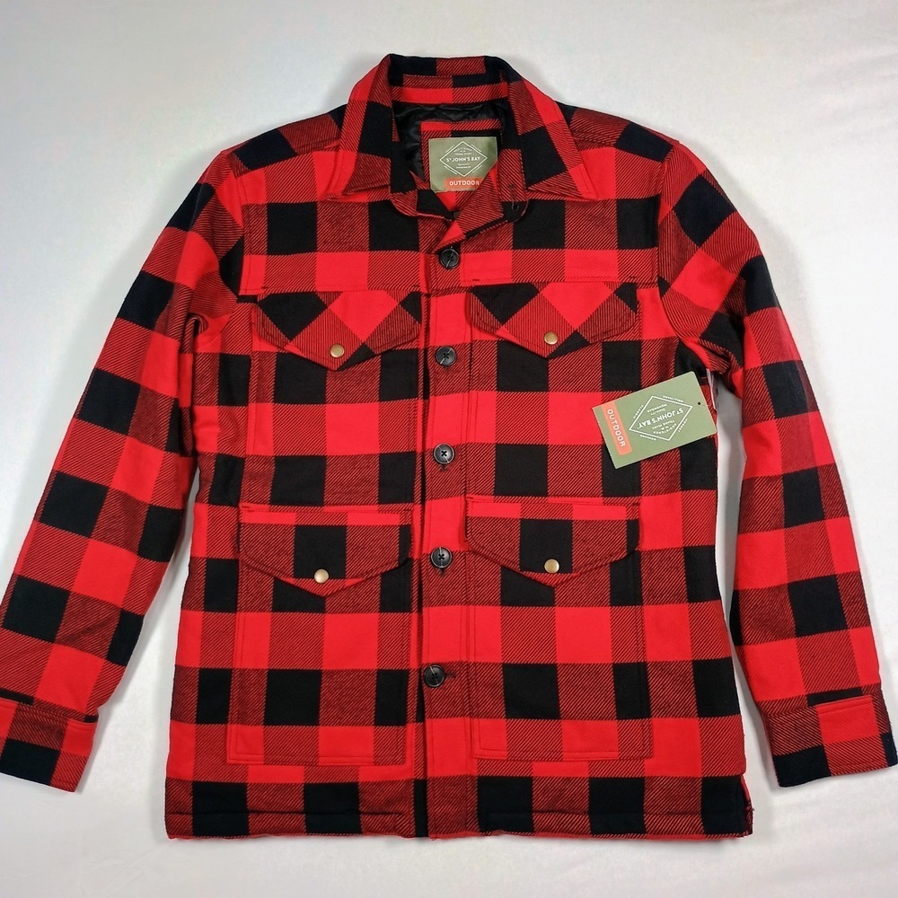 St Johns Bay Red Black Buffalo Plaid Quilted Mid weight Barn Chore Jacket M